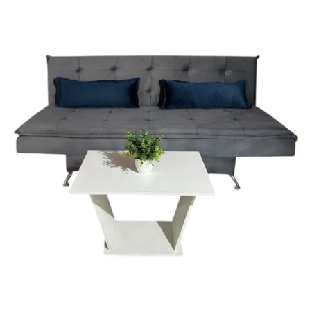 SOFA CAMA ITAPUA GRIS + ALMOHADAS + MESITA BLANCO DE REGALO