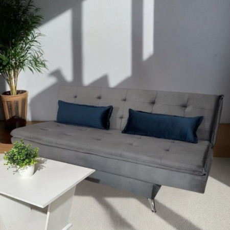 SOFA CAMA ITAPUA GRIS + ALMOHADAS + MESITA BLANCO DE REGALO