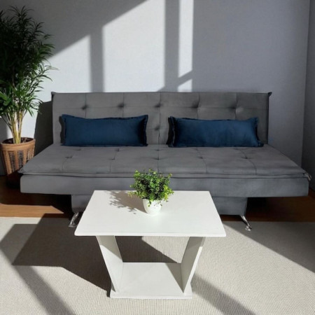SOFA CAMA ITAPUA GRIS + ALMOHADAS + MESITA BLANCO DE REGALO