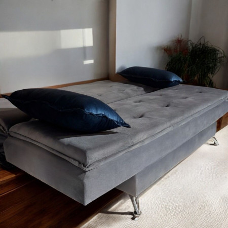 SOFA CAMA ITAPUA GRIS + ALMOHADAS + MESITA BLANCO DE REGALO