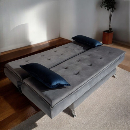 SOFA CAMA ITAPUA GRIS + ALMOHADAS + MESITA BLANCO DE REGALO
