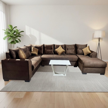 SOFA ESQUINERO  VILLARRICA MARRÓN + 4 ALMOHADITAS + MESITA