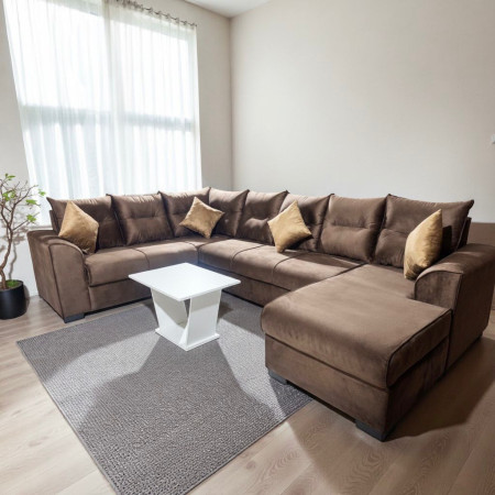 SOFA ESQUINERO  VILLARRICA MARRÓN + 4 ALMOHADITAS + MESITA