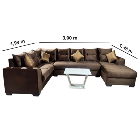 SOFA ESQUINERO  VILLARRICA MARRÓN + 4 ALMOHADITAS + MESITA