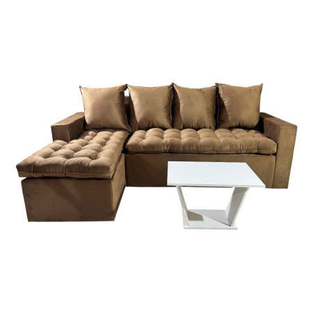 SOFA ATYRA BEIGE 3 LUGARES + CHAISE + MESITA DE REGALO
