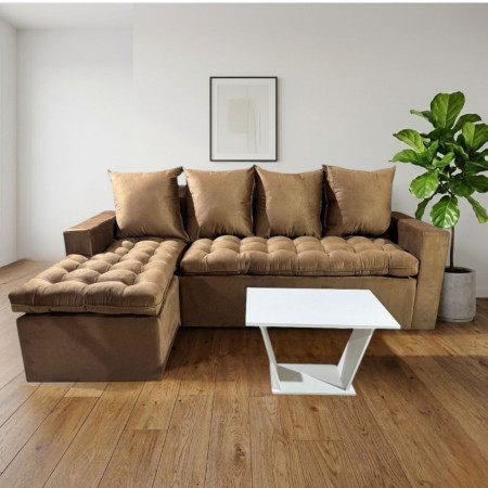 SOFA ATYRA BEIGE 3 LUGARES + CHAISE + MESITA DE REGALO