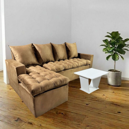 SOFA ATYRA BEIGE 3 LUGARES + CHAISE + MESITA DE REGALO