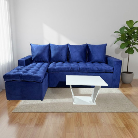 SOFA ATYRA  AZUL 3 LUGARES + CHAISE + MESITA DE REGALO