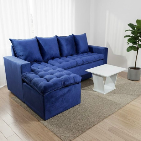 SOFA ATYRA  AZUL 3 LUGARES + CHAISE + MESITA DE REGALO