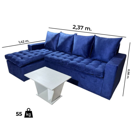 SOFA ATYRA  AZUL 3 LUGARES + CHAISE + MESITA DE REGALO