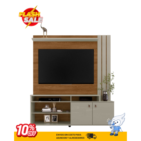 ESTANTE HOME TEATHER 1.6 NEVADA P/ TV HASTA 65" PEROLA METALIZADO/CINAMOMO MEL