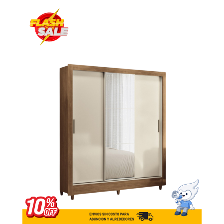 ROPERO  VIENNA 3 PUERTAS CORREDIZAS CON ESPEJO NATURE/OFF WHITE