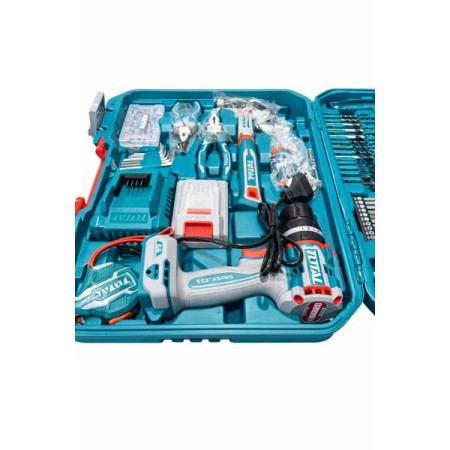 TALADRO PERCUTOR INALÁMBRICO TOTAL 20V CON BATERÍA Y CARGADOR + JUEGO