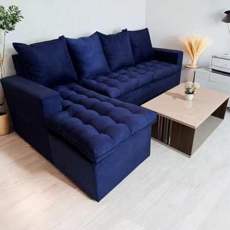 SOFA ATYRA 3 LUGARES + CHAISE AZUL