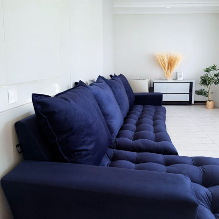 SOFA ATYRA 3 LUGARES + CHAISE AZUL